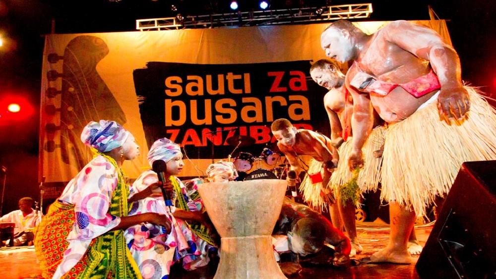 Performers on stage at the Sauti za Busara festival in Zanzibar