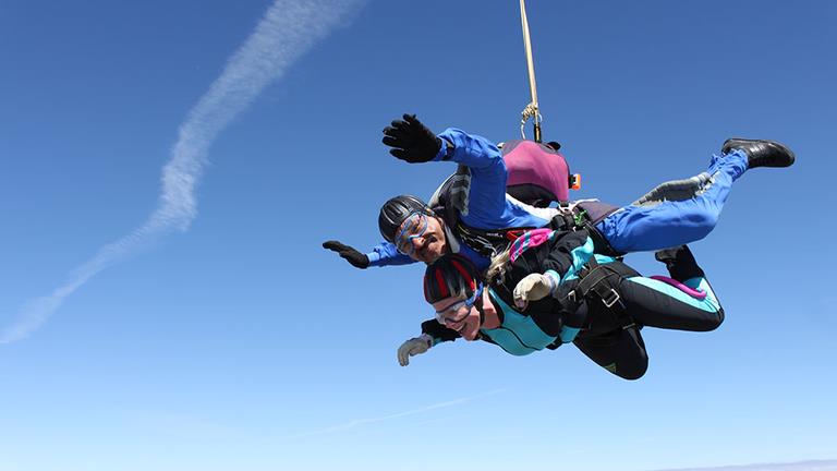 Tandem skydivers above Zanzibar